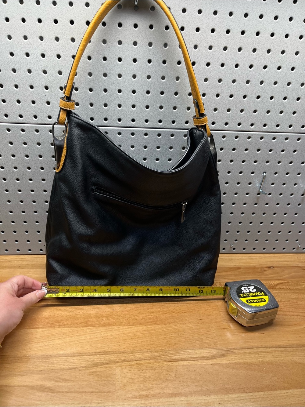 Black Shoulder Hobo Bag with Tan Strap